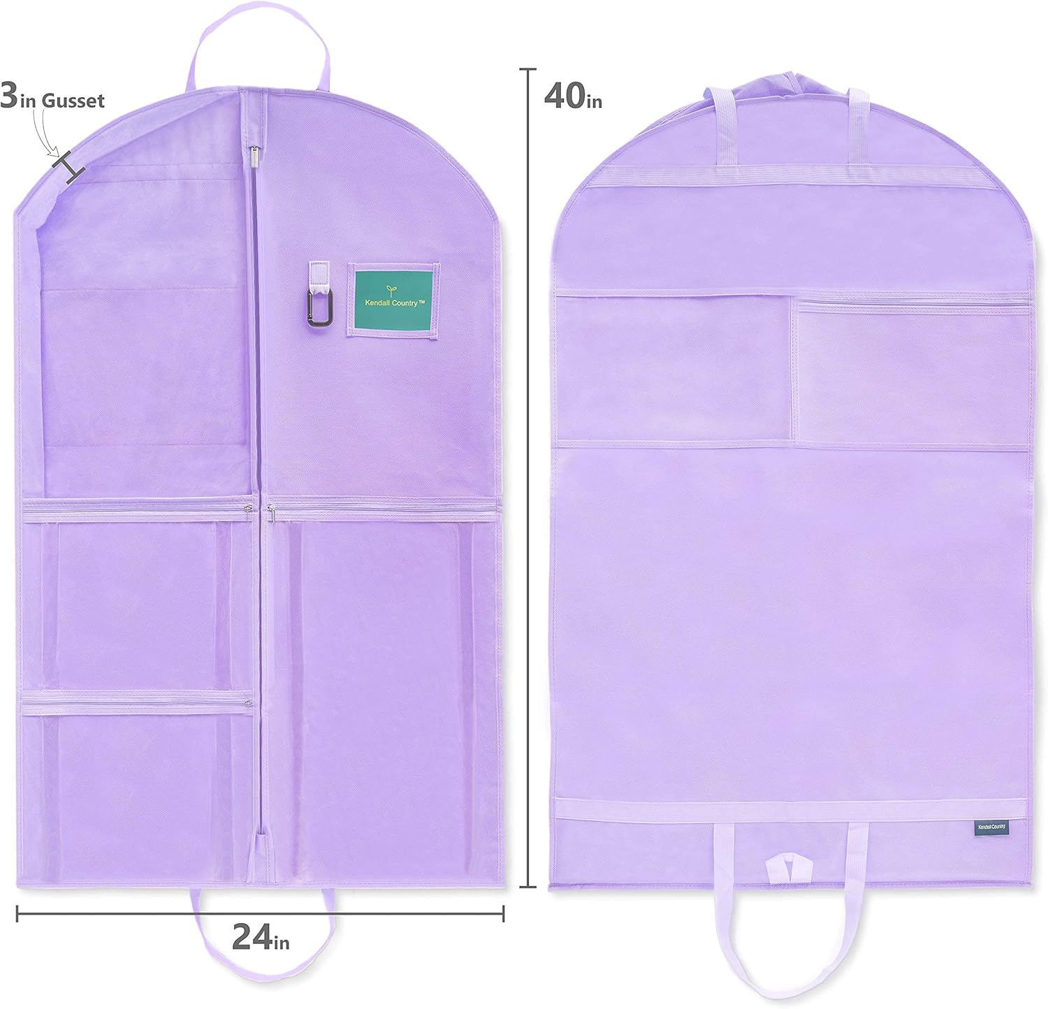 Waterproof Hanging Garment Bag 40 inch Clothes Bag with Gusset, 5 Pockets & Side Zip for Dance Costumes, Sports, Skating, Theatre, Beauty Pageants & More by Kendall Country, Lavender Purple