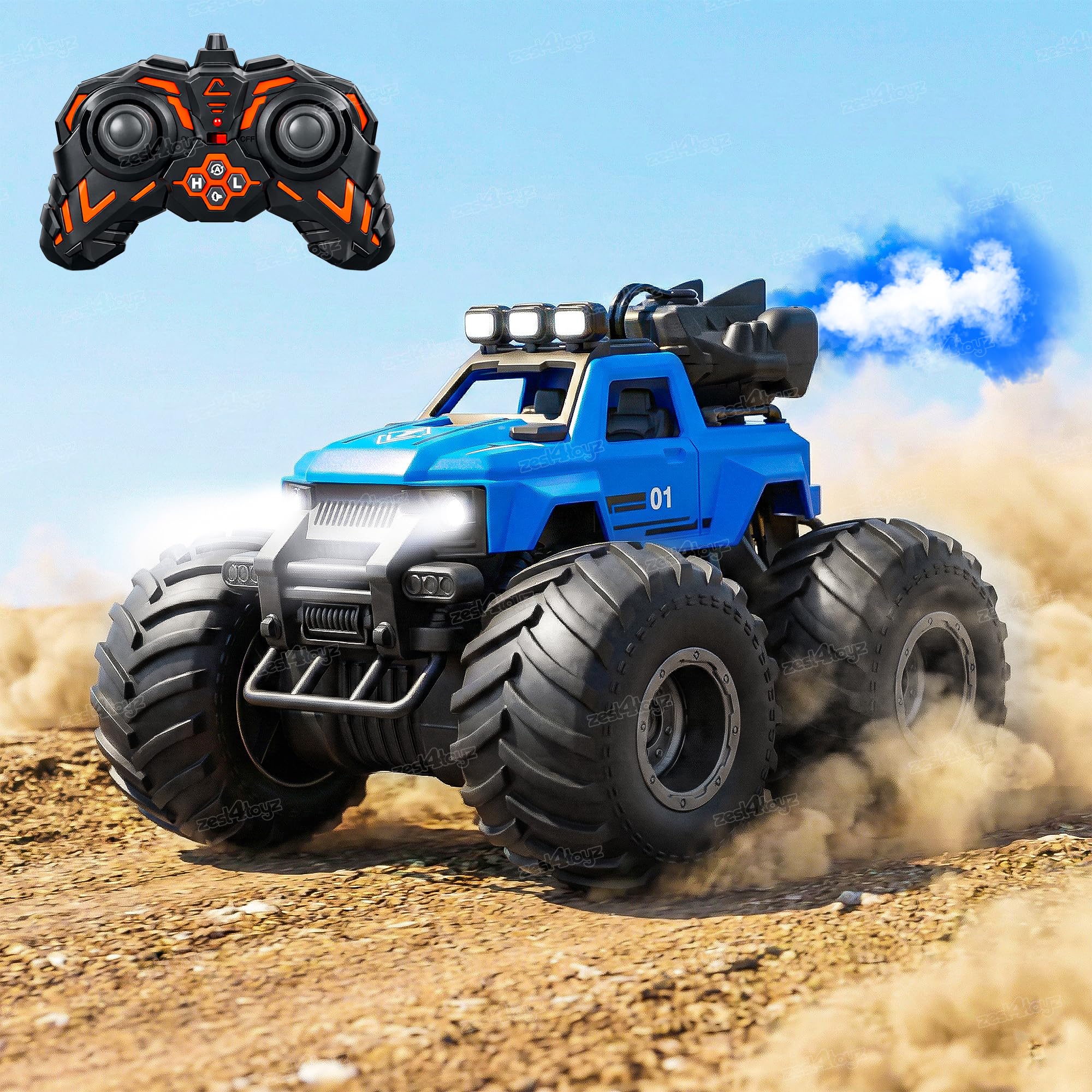 Zest 4 Toyz Remote Control Car for Kids with Mist Smoke Effect 4 Wd Monster Truck Rock Crawler Climbing Rc Toy Car for Boys & Girls-Blue-image-44