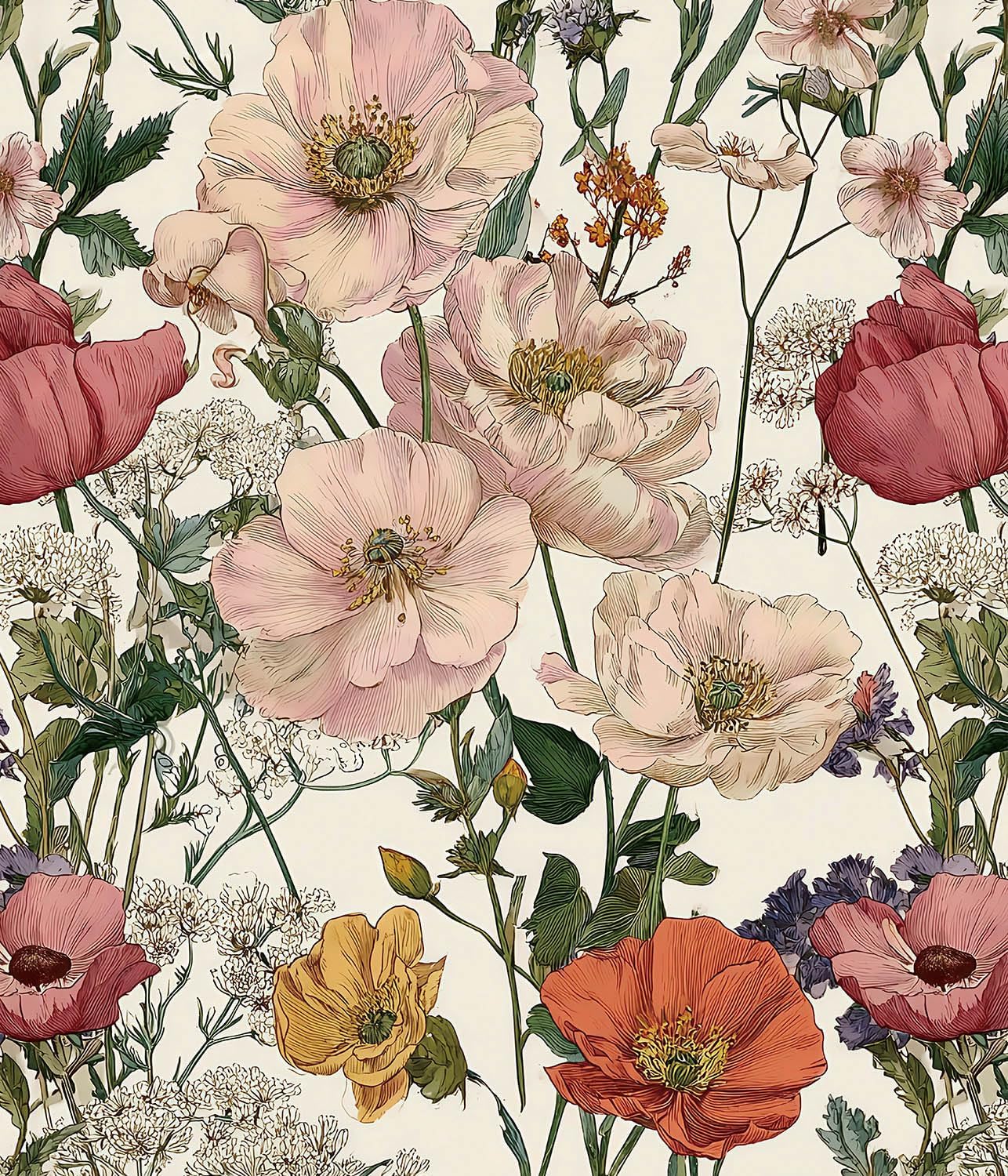 Orainege Floral Wallpaper Peel and Stick Vintage Floral Contact Paper Removable 16.9in x196.8in Leaf Flower Wallpaper Boho Self Adhesive Wall Paper for Bedroom Cabinets Decor