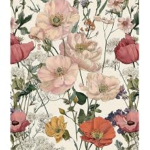 Orainege Pink Floral Peel and Stick Wallpaper Removable Self Adhesive Wallpaper 16.9inx118.1in Modern Wall Paper for Bedroom Bathroom Green Leaf Contact Paper for Cabinets
