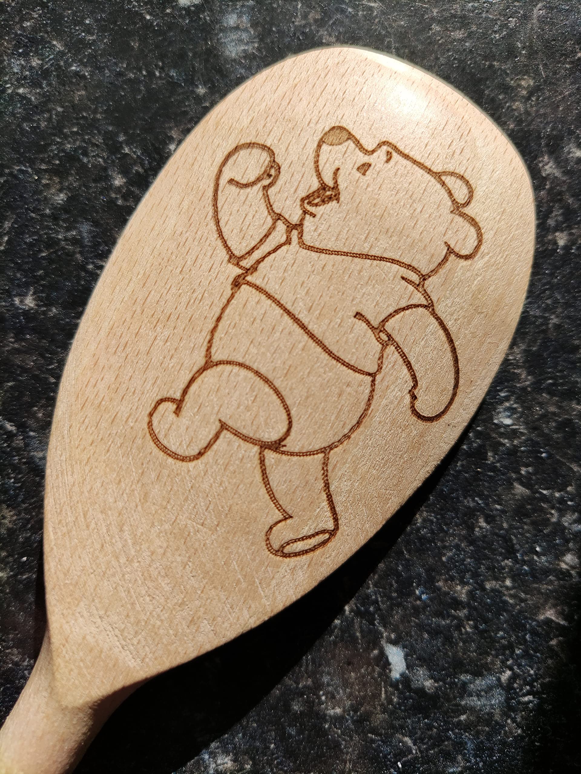 Famous Bear Inspired Wooden Baking Spoon Wood Cooking Baker Present Gift Fan (Winnie The Pooh), Wood Color - Image 4