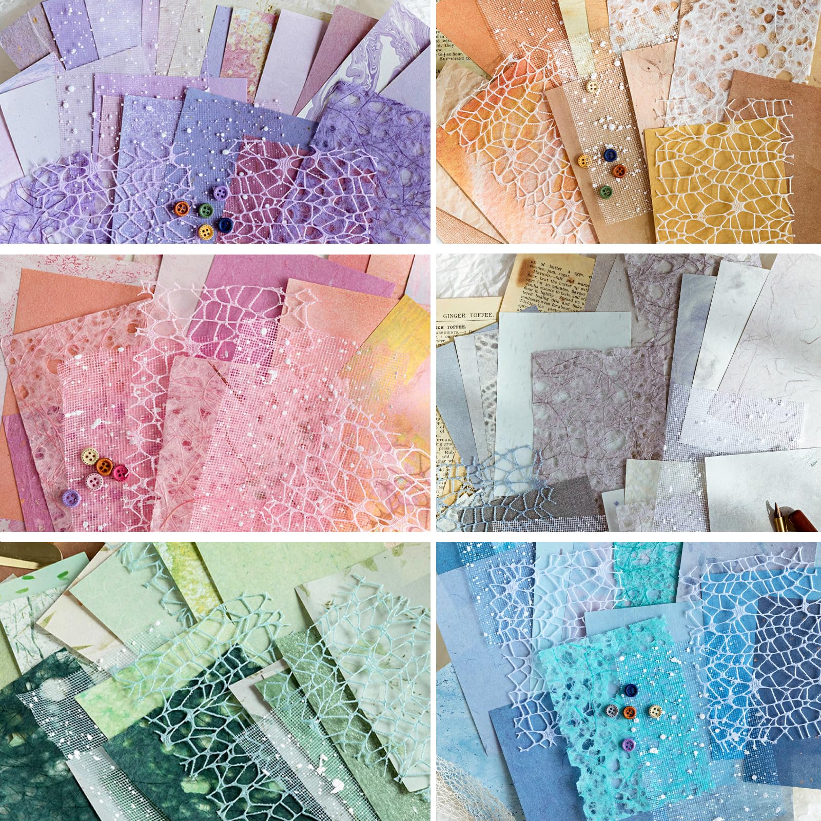 156 arkuszy teksturowanego papieru do scrapbookingu i tkaniny siatkowej, różne zestawy + 30 guzików, 6 sztuk, mieszany specjalny papier do samodzielnego scrapbookingu, planera, pocisków, dziennika,