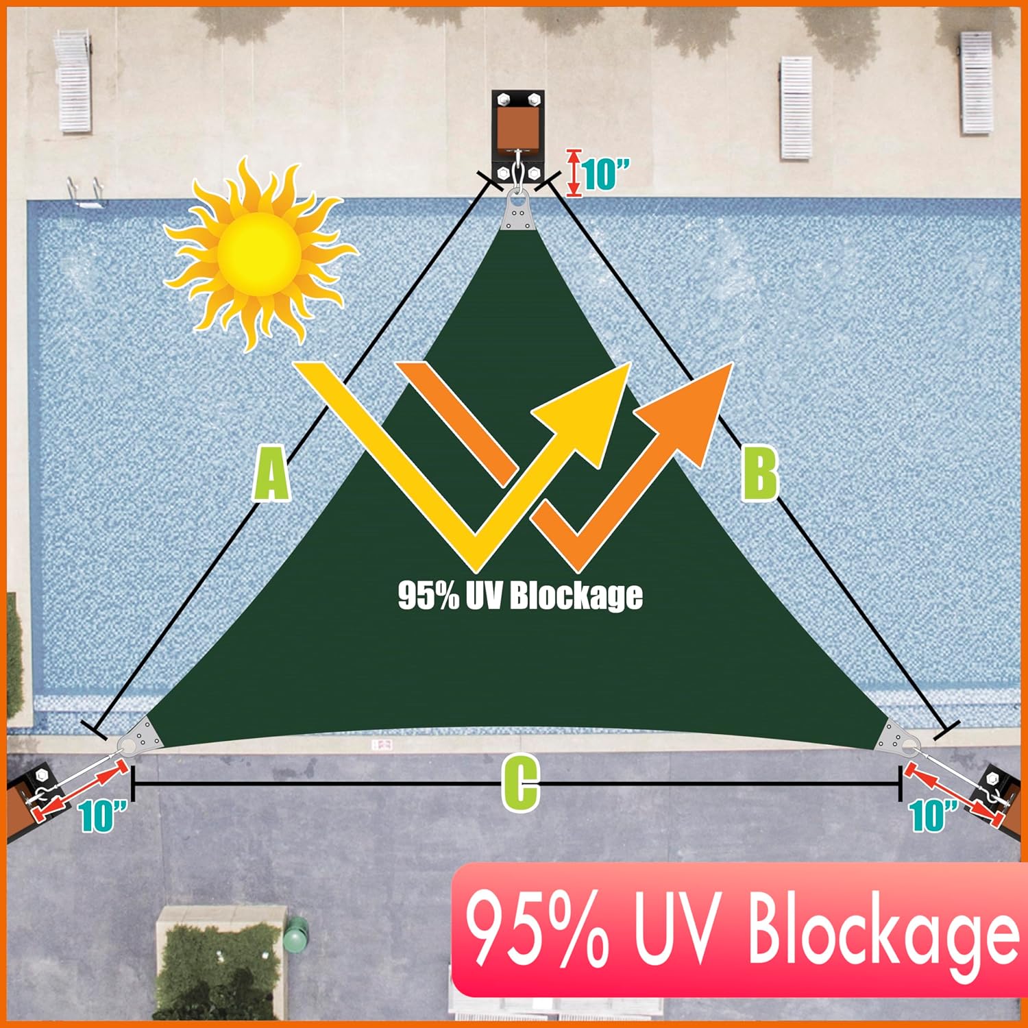 ColourTree Super Ring 18' x 18' x 18' Green Triangle Sun Shade Sail, Commercial Grade UPF50 Canopy, Reinforced Corners & Edges, 260 GSM Fabric Heavy Duty -5 Years Warranty (We Make Custom Size)