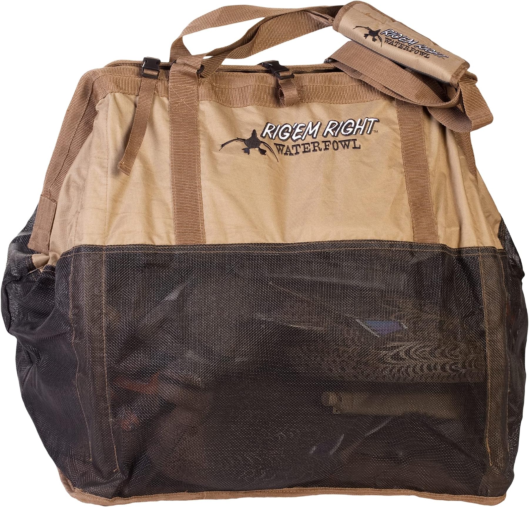 Rig'Em Right Waterfowl Gunslinger Decoy Carrying Bag with Large Padded Shoulder Strap - Holds 24 Duck Floaters when Open and 18 when Closed