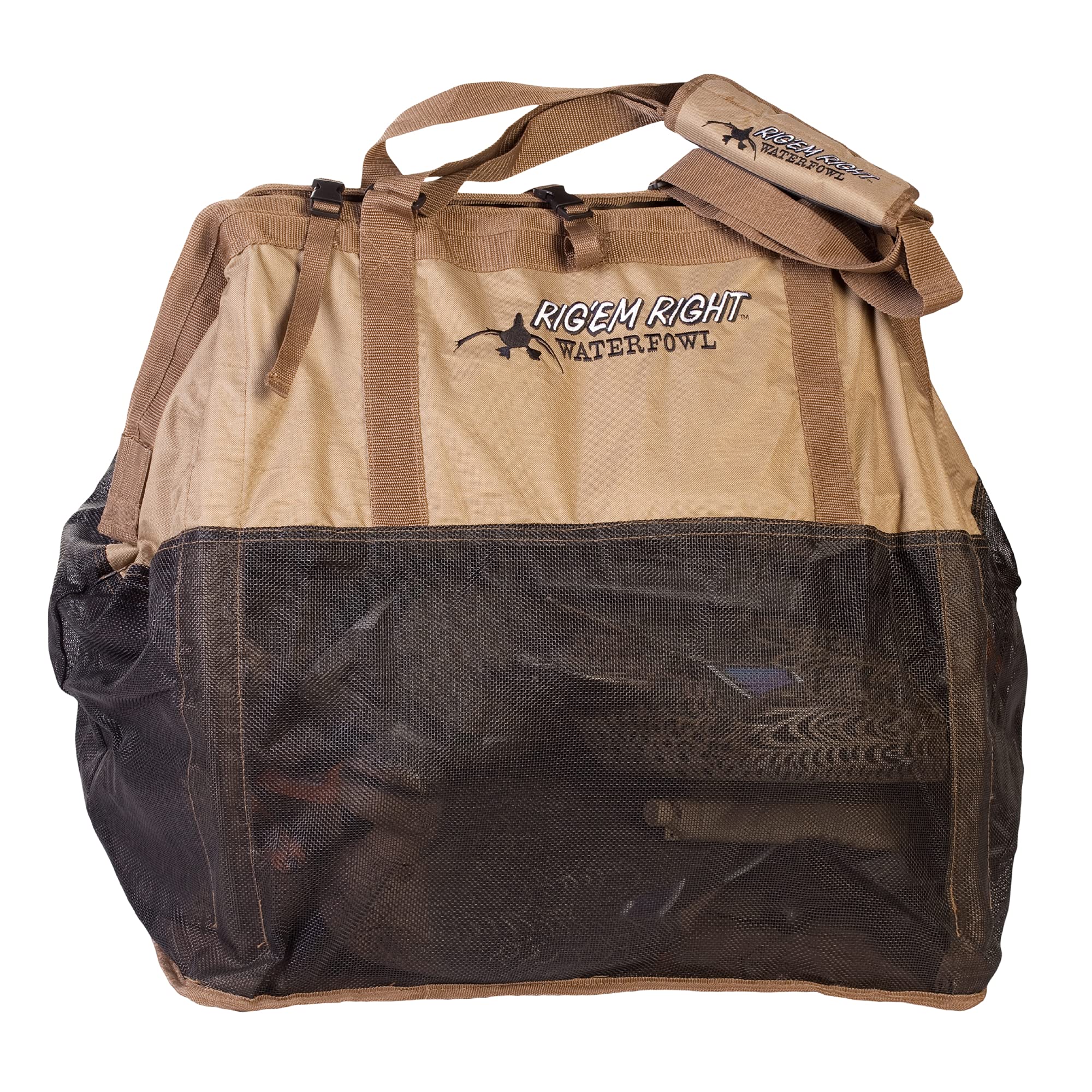 Rig'Em Right Waterfowl Gunslinger Decoy Carrying Bag with Large Padded Shoulder Strap - Holds 24 Duck Floaters when Open and 18 when Closed