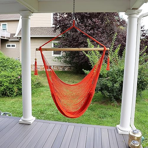 Miniatura 2 de Bliss Hammocks BHC-412G - Silla hamaca de cuerda de isla, ecológica y tejida a mano, de algodón con revestimiento de barniz, separador de madera de