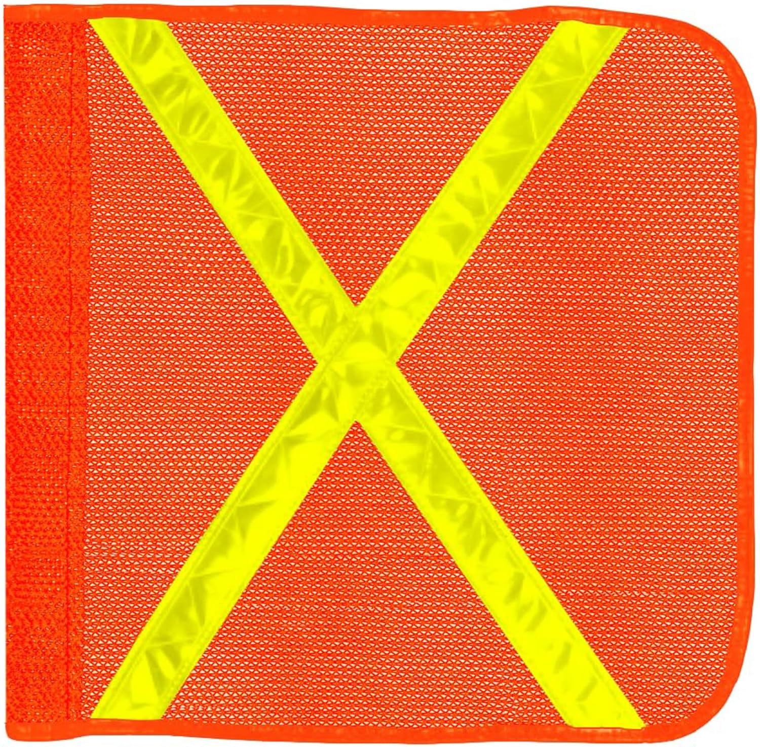 Warning Whip Flag | SafetyWhips Fluorescent Orange Square Banner - 16x16 Mesh Nylon Panel with Yellow Reflective X | High-Visibility Trail Marker