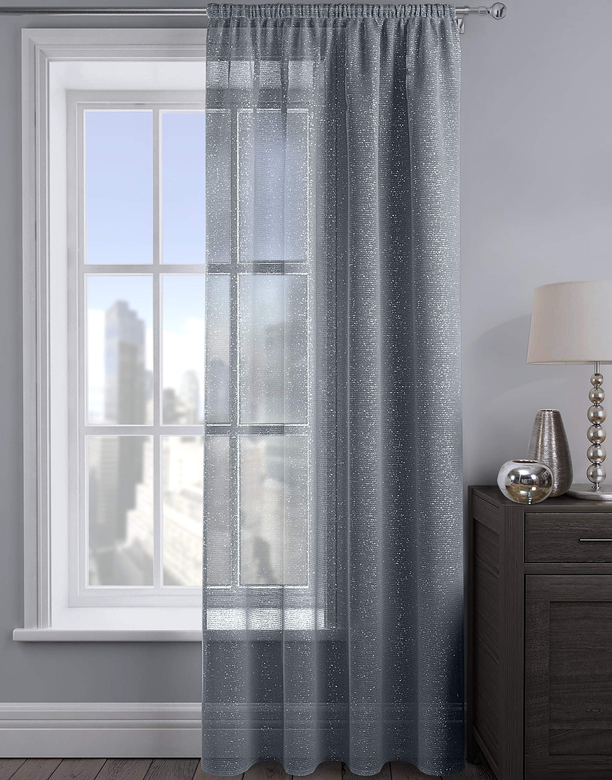 Intimates Sparkle Woven Shimmer Voile Curtain Panel Window Voile Panel Drapes for Bedroom and Living (Charcoal, 54" w X 48" d)