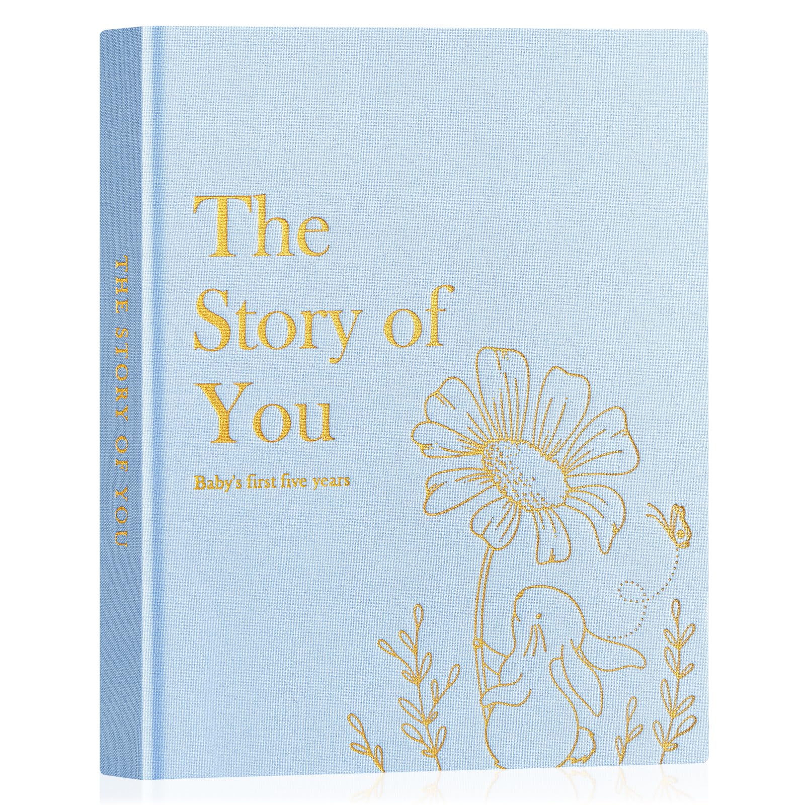 Photo 1 of Lanpn Baby Memory Book for Boy Girl - The Story of You, Newborn Babys Book Keepsake Photo Album for New Parents, Linen Cover Baby First 5 Year Milestone Journal Scrapbook (Blue, 154 Pages)
