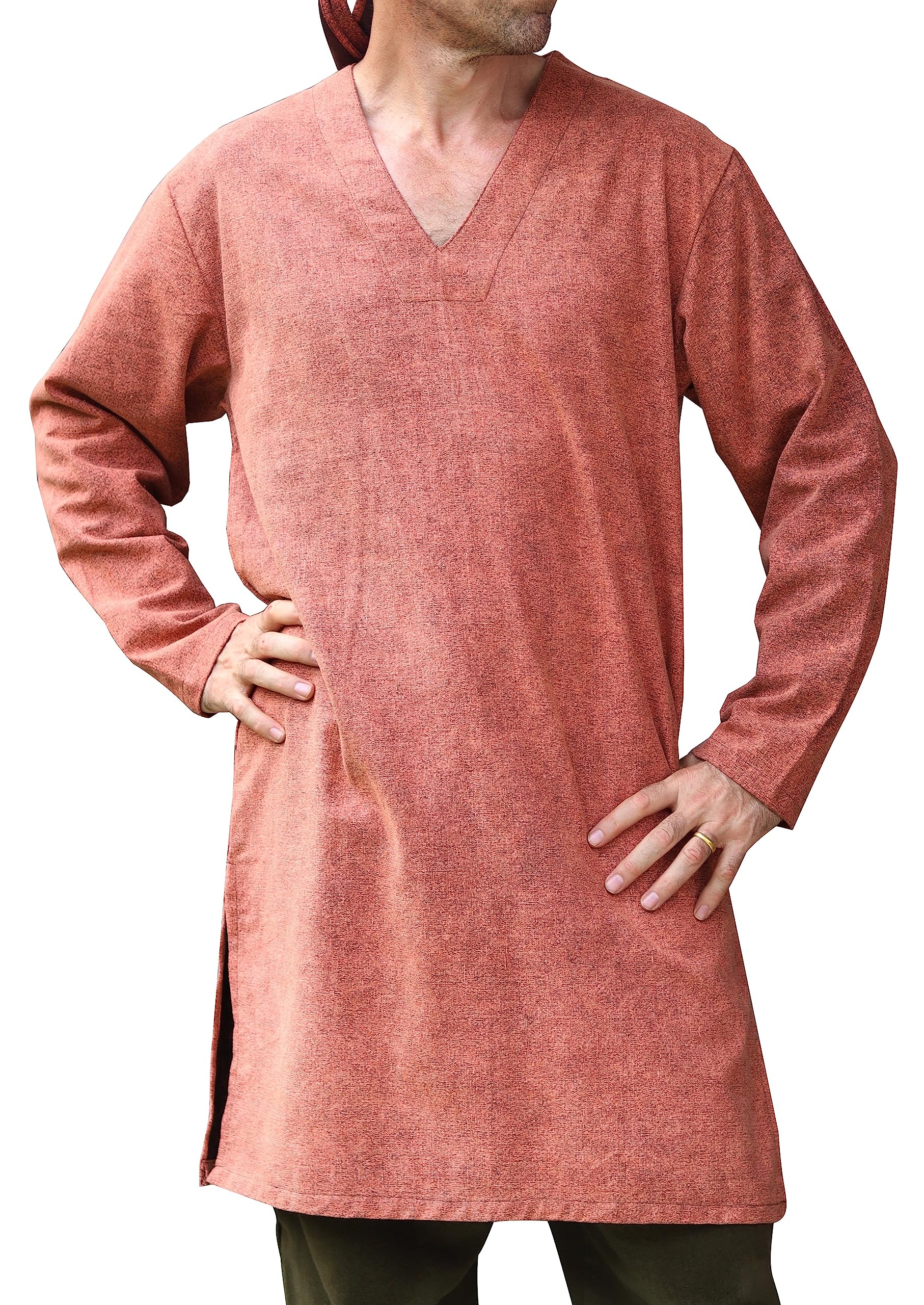 SvenineLong Viking Tunic Shirt V Collar Long Sleeve Hand Made in Cottons