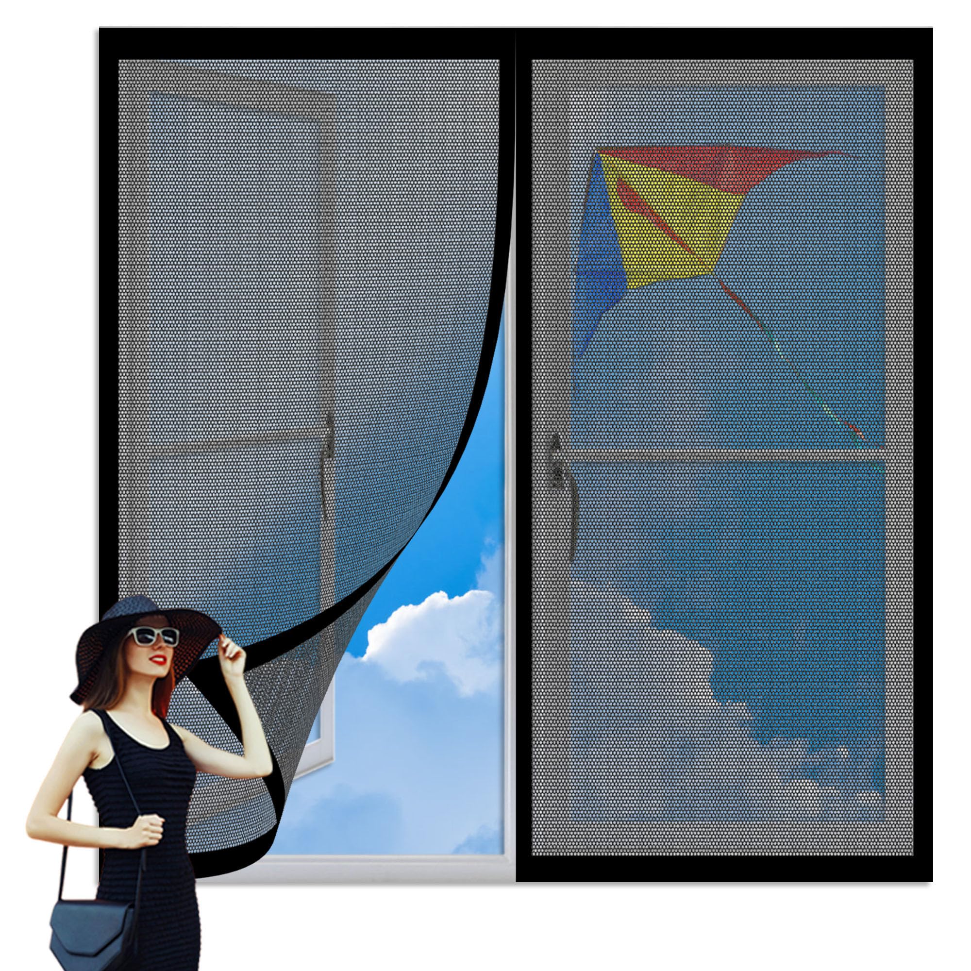 Ztaopsh Black Diy Adjustable Magnetic Fly Screen 165 X 145 Cm Selfadhesive Tape Mosquito Net Window Insect Screen Mesh Custom Size For Living Room Bedroom Offfice,