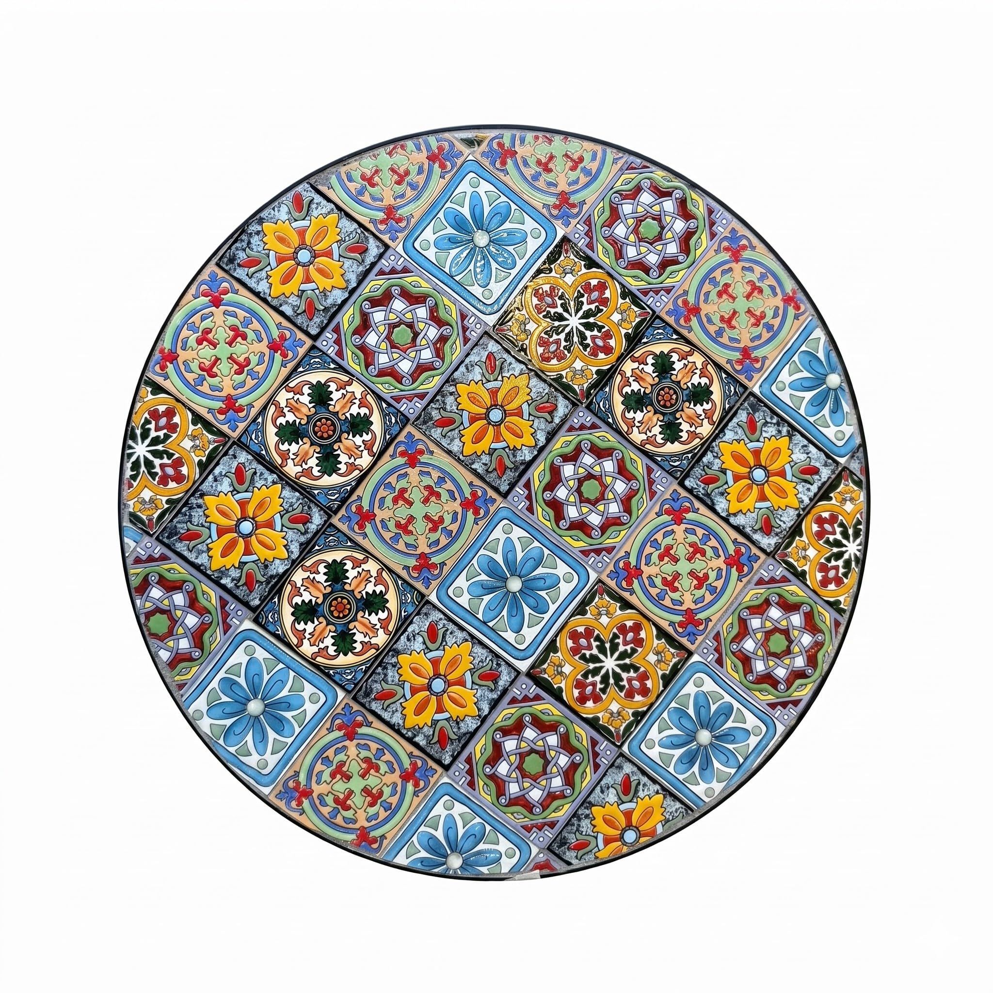 Set Bistro da Esterno Thalia, Tavolino Rotondo e 2 Sedie Pieghevoli, Ceramica e Acciaio Verniciato a Polvere, Stile Industriale Retrò, Tavolo Ø60 cm