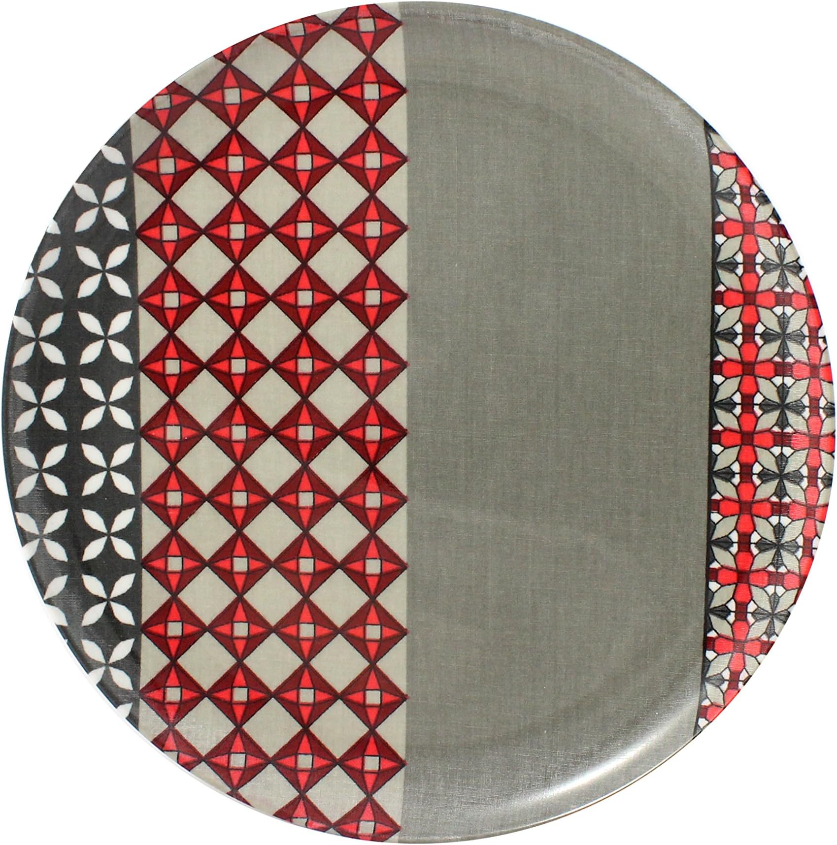 Cartaffini - Dinner Plate PROVENZA, Grey/Red - Melamine with Decorative in Real Fabric (Seelvy), Ø 24 cm