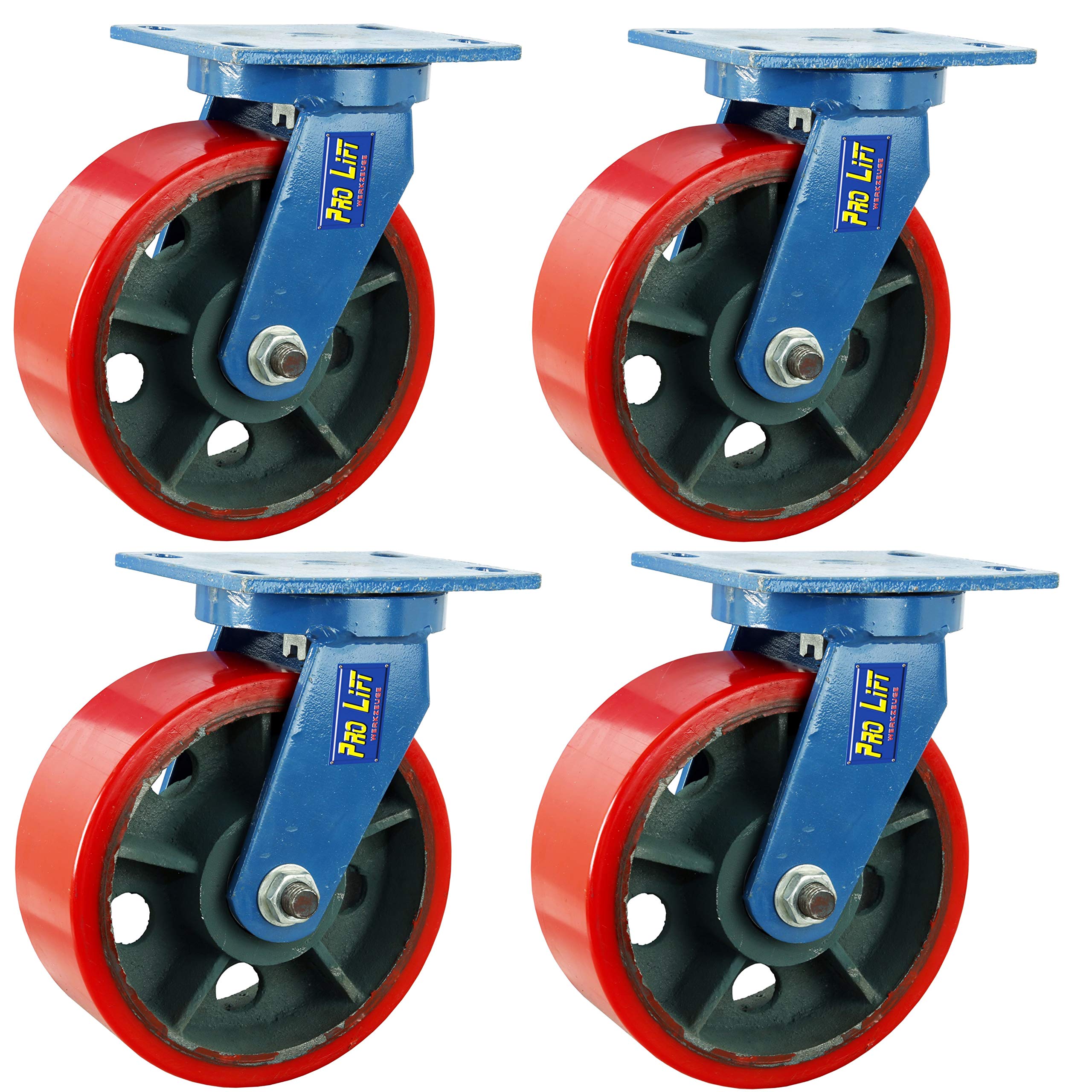 4 Stück Lenkrollen je 1800 kg Tragkraft PU Rollenbelag Durchmesser 250 mm Schwerlastrolle Transportrolle Panzerrolle 4x lenkbar Rollen