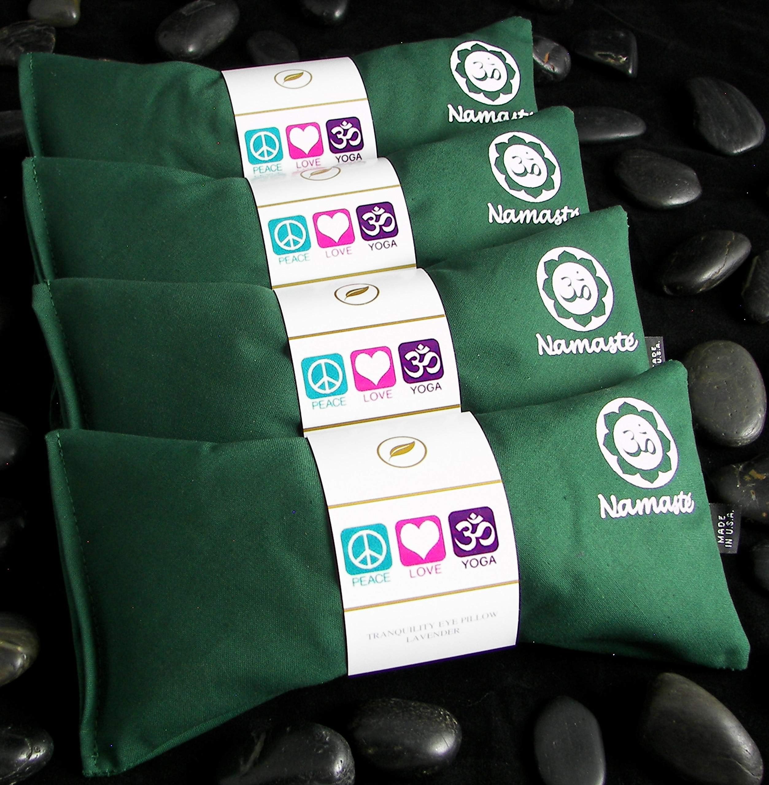 Lavender Eye Pillows - Yoga Eye Pillows Namaste Hot Cold Aromatherapy for Stress, Meditation, Spa, Relaxation Gifts - Made in USA by Happy Wraps - Set of 4 - Green Cotton