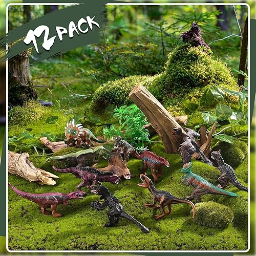 Miniatura 4 de Batiyeer 12 piezas de adornos de Navidad de dinosaurio surtidos para árbol de Navidad, adornos de dinosaurio de plástico para árbol de Navidad,