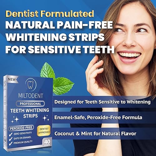 Miniatura 2 de MILTODENT Tiras blanqueadoras de dientes profesionales  Blanqueamiento sin sensibilidad  40 tiras blanqueadoras de dientes sin peróxido  Formulado
