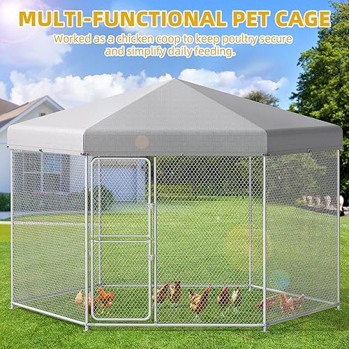 Miniatura 4 de DWVO Perrera grande para perros al aire libre con techo, bolígrafos extra grandes para mascotas, casa para perros de 13.1 x 11.2 x 7.6 pies con