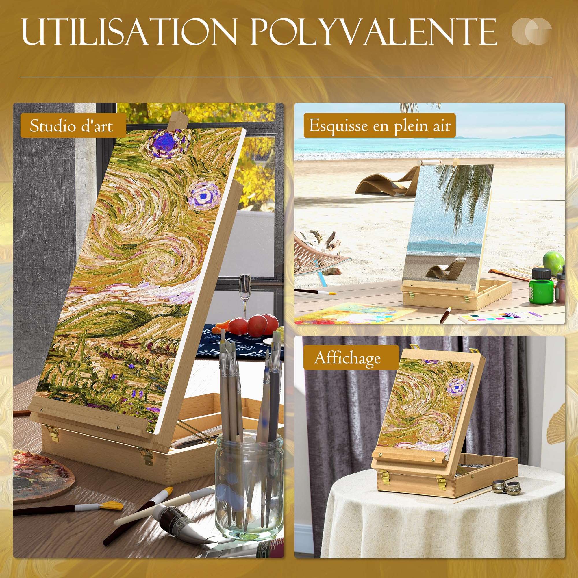 Vinsetto Chevalet de Table en Bois pour Toile jusqu'à 61 cm Réglable | Bois de Hêtre, Planche à Dessin Pliante Portable, pour Adultes Débutants Artistes Peintres, Naturel