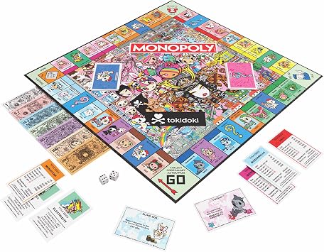MONOPOLY: tokidoki Board Game, Buy, Sell & Trade Characters like Donutella, Mozzarella, Stellina, Includes 6 Collectible Mover Tokens - Cactus Dog, Sirena, Adios & More,Official tokidoki merchandise