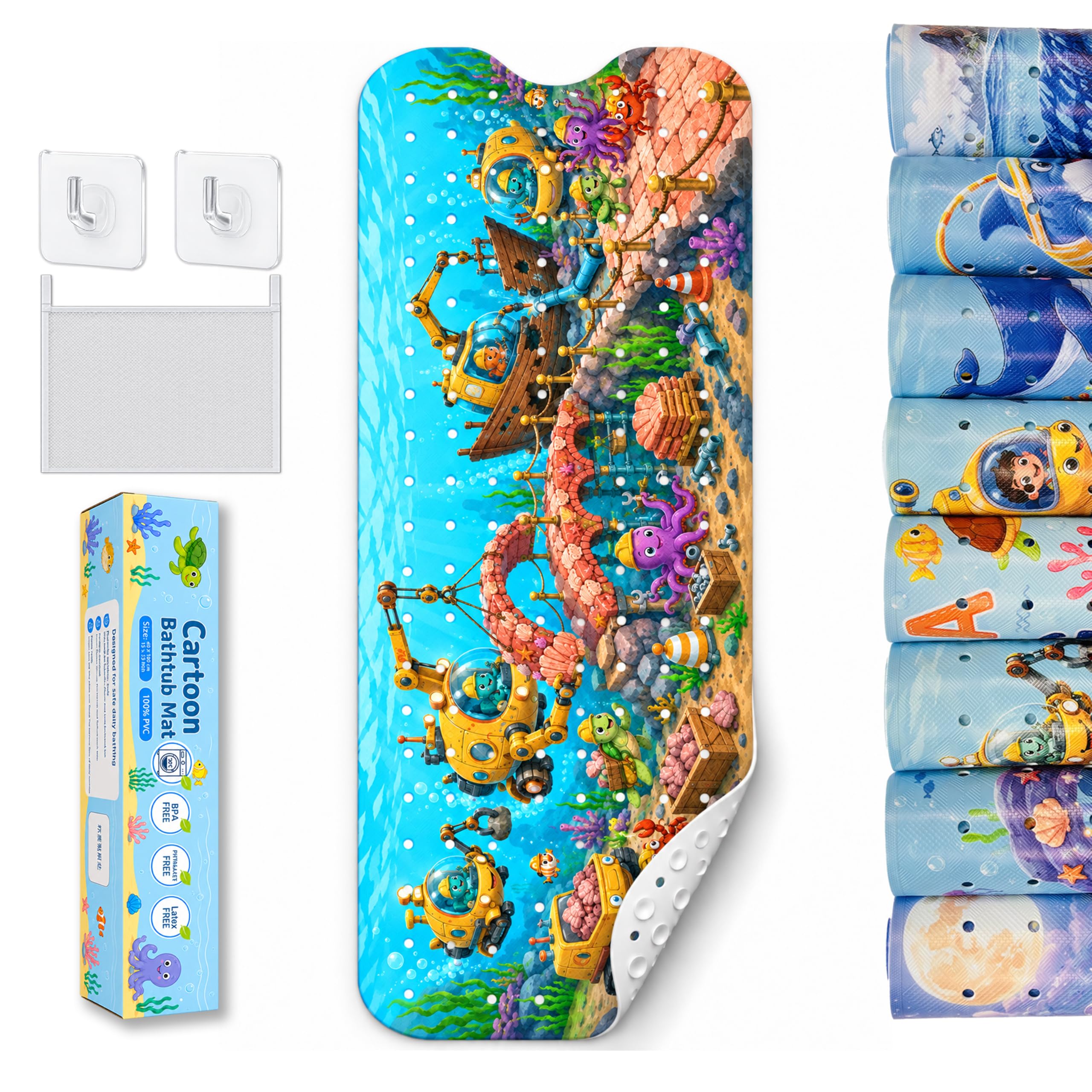BEEHOMEE Kids Bath Mat for Tub, Non-Slip Toddler Bathtub Mat, 35 x 15 in