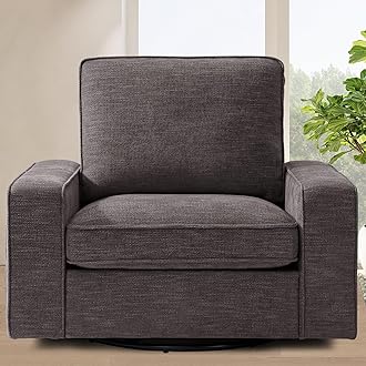 TEKAMON Swivel Accent Chair, Oversized Swivel Single Sofa Chair, Modern Chenille Fabric Barrel Armchair for Living Room/Office with Extra Wide Armrests, Washable Covers, 360° Rotation (Dark Grey)