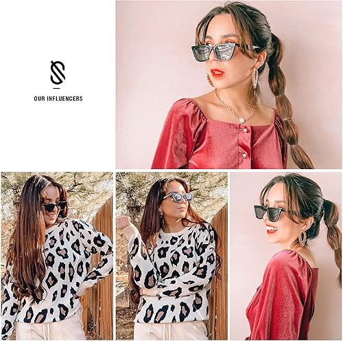 Miniatura 5 de SOJOS Gafas de sol polarizadas angostas cuadradas Cateye para mujer, gafas de conducción retro de moda SJ2169
