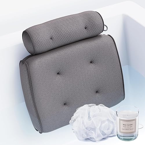 Almohadas de baño de lujo para bañera, accesorio relajante para tina, almohadas de bañera para cabeza y espalda con vela de cera de soja, bolsa de