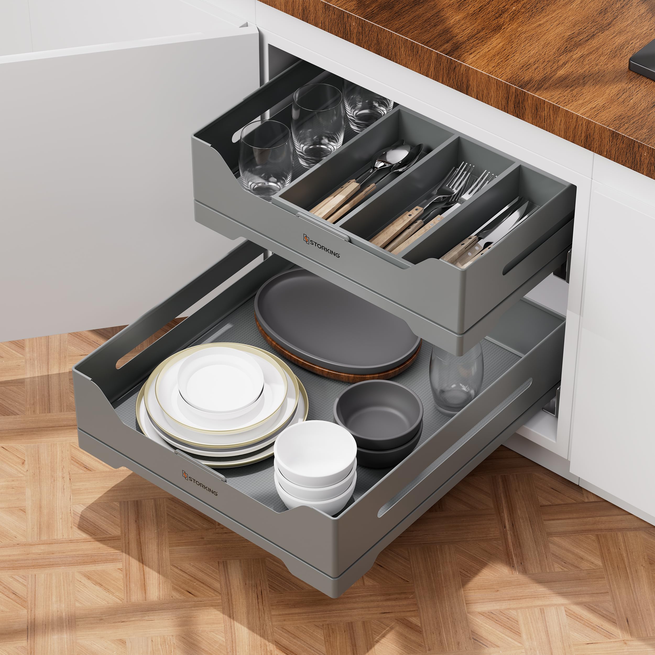Teleskopschublade,Ausziehbarer Schrank Organizer,für Küche Pantry Organisation,Hochwertiger Stahl-Auszugskorb (50cm B/1STK)