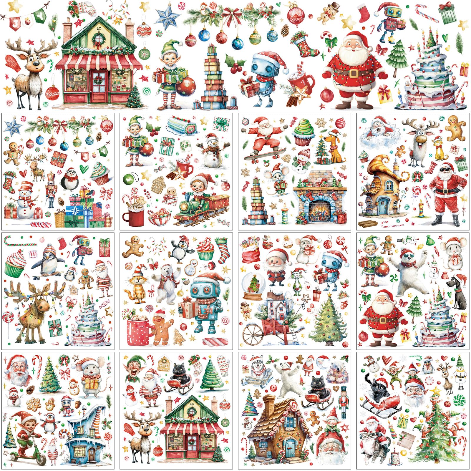 BBTO 12 Sheets Christmas Rub on Transfers for Crafts and Furniture Christmas Rub on Transfer Stickers Winter Decals for Wood DIY Paper Home Decor, 5.5