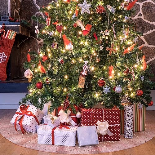 Miniatura 4 de Skylety Falda de árbol para el día de San Valentín de 48 pulgadas, con volantes, de tul y lentejuelas redondas con purpurina de doble capa, falda