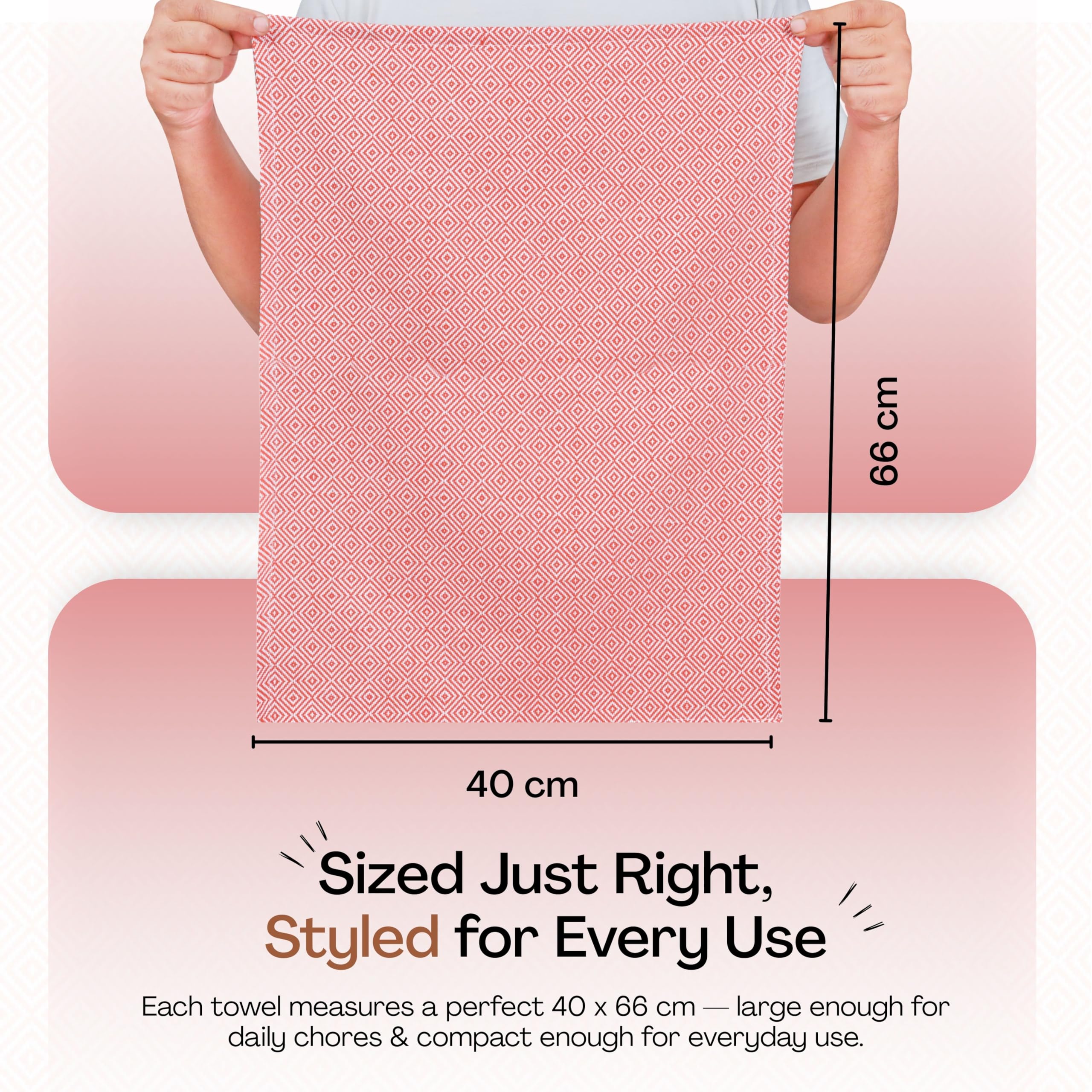 Strofinacci da cucina Rust (confezione da 12), 100% cotone, 40 x 66 cm, riutilizzabili, super assorbenti e ad asciugatura rapida, set di asciugamani con motivo a rombi, resistenti per