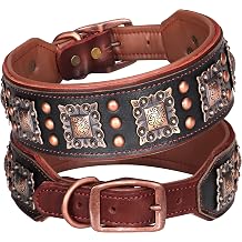 PET ARTIST Genuine Leather Dog Collar, 2 inch Wide, Black,Neck 16-19"