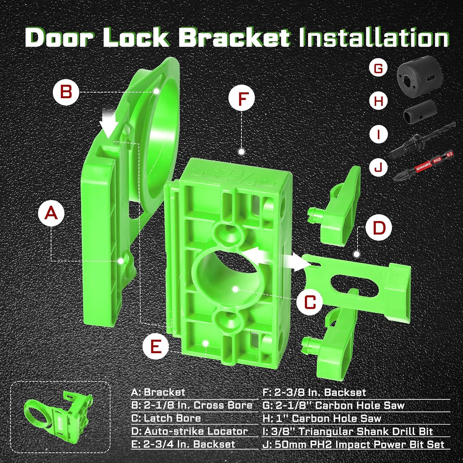 1-3/8" - 1-3/4" Door Lock Installation Kit for Wooden Doors with Guide Template, Carbon Steel Door Lock Hole Saw (Green)