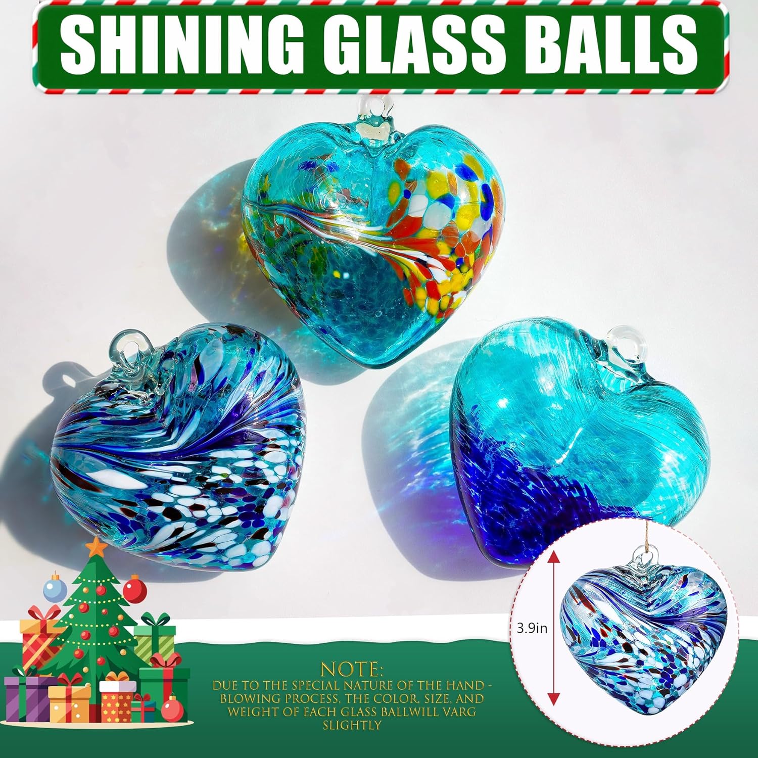 Hand Blown Glass Love Heart Gazing Balls for Valentine's Day Gift, 3.8" Friendship Balls for Garden Hanging Home Decoration (Blue - A) - Image 4