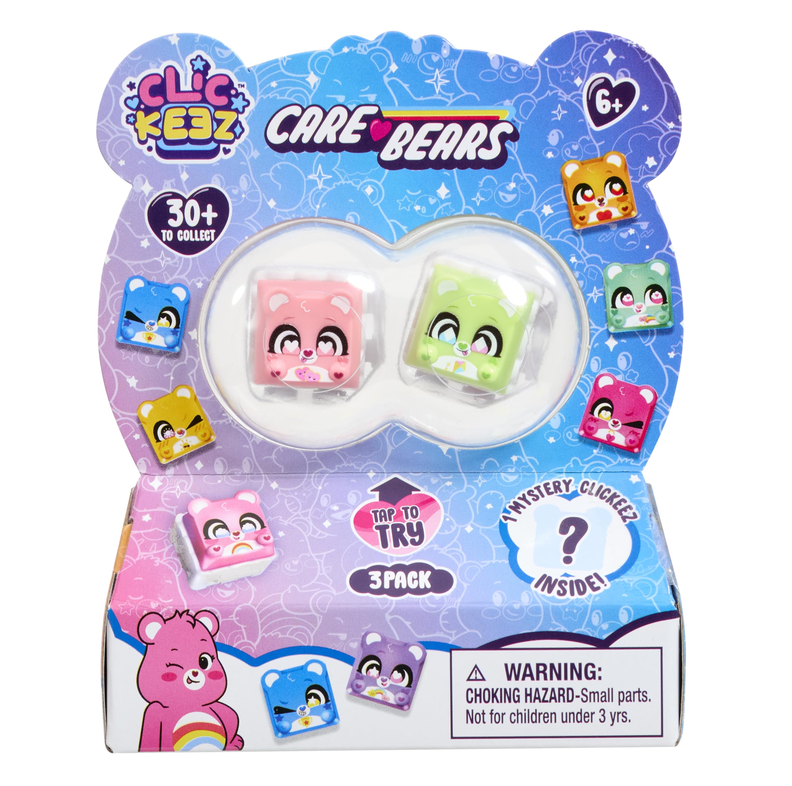 Clickeez Care Bears 3-Pack | 3 Collectible Character Keyboard Keys Click and Clack | Create Your Own Keychain | Ages 6+
