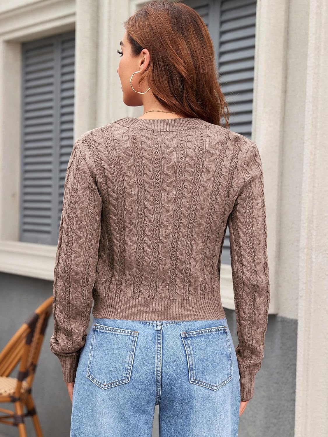 ZAFUL Women's Crew Neck Long Sleeve Pullover Crop Sweater Mock Neck Lantern Sleeve Ribbed Knit Cropped Sweater - Image 5