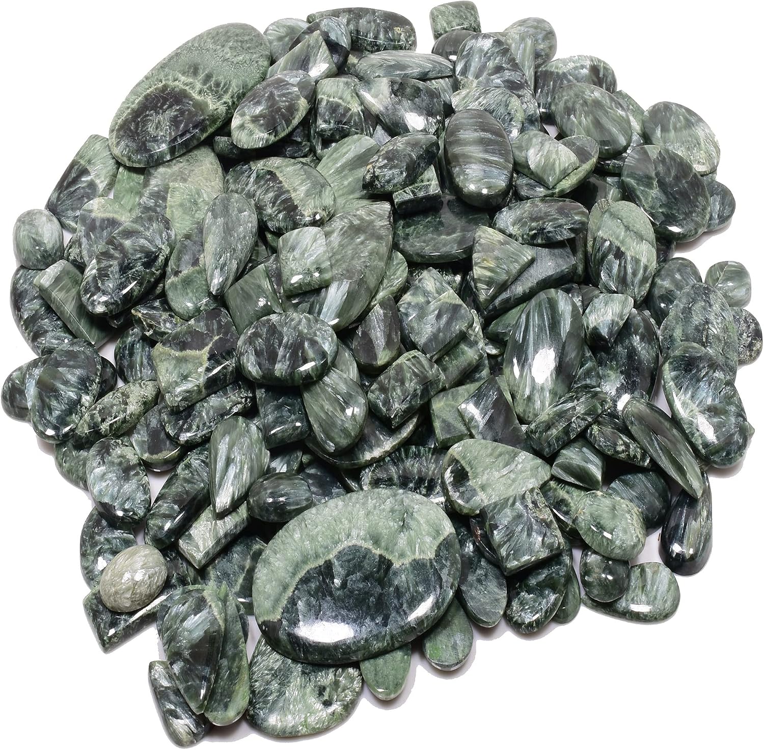 Lovers Point 3pcs Natural Seraphinite Gemstone Wholesale Cabochons Lot, Jewelry Making Loose Gemstone, Polished Home Decor Specimen, DIY, Wire Wrapping, Reiki, Healing Crystals, Bulk Gemstone Deal
