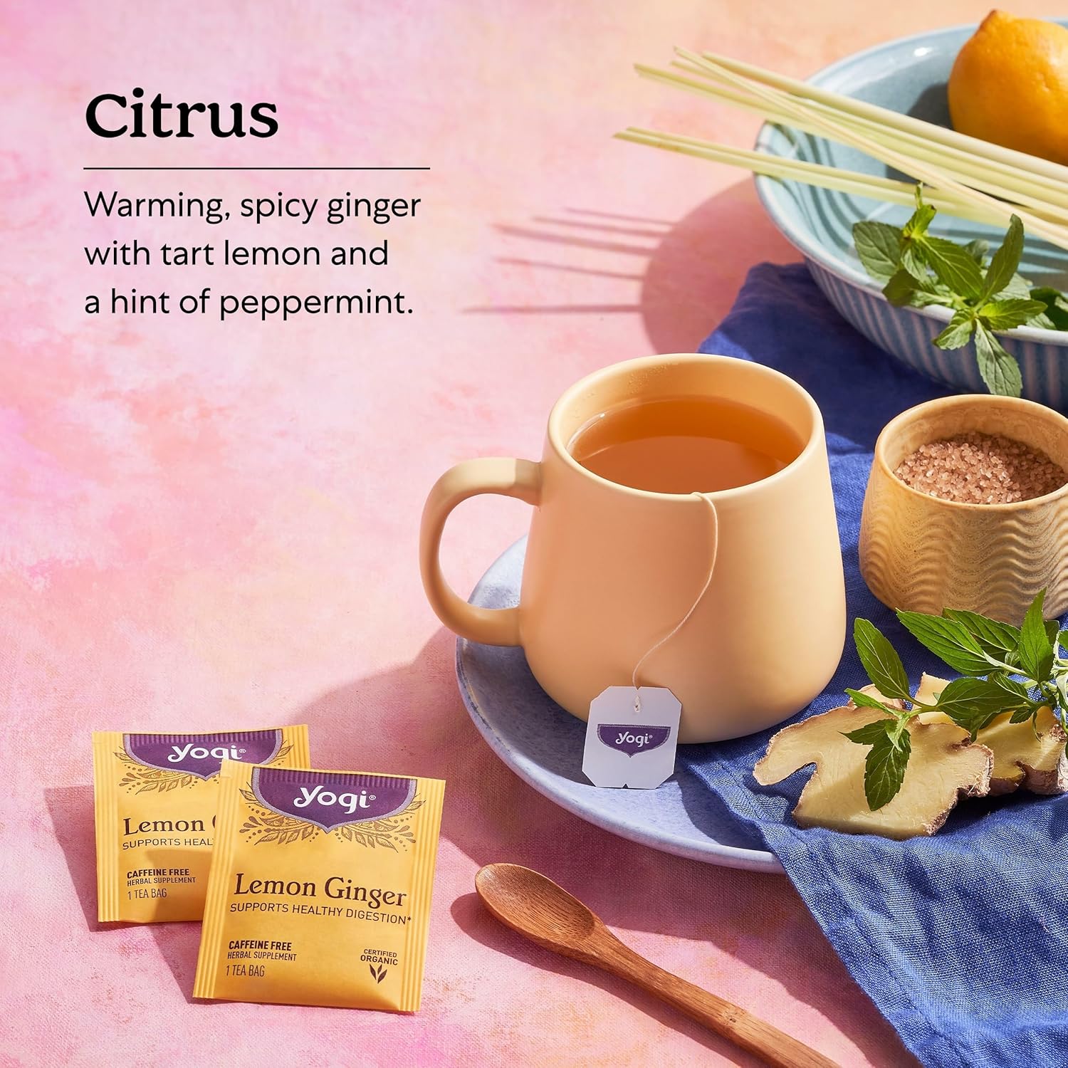 Yogi Tea Lemon Ginger Tea - 16 Bags per Pack (6 Packs) - Organic Ginger Root Tea to Support Healthy Digestion - Includes Lemongrass, Lemon Flavor, Licorice Root, Lemon Peel & More