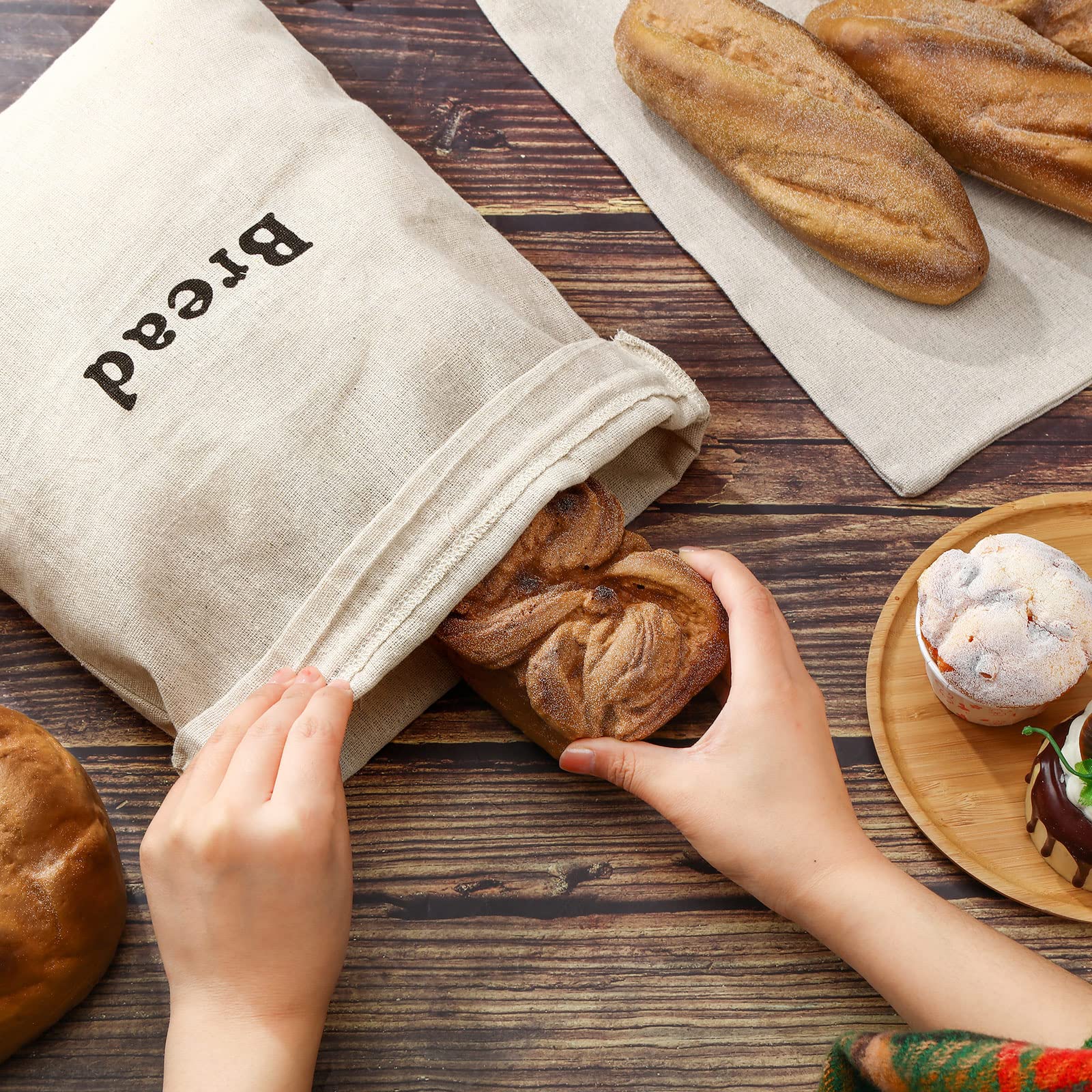 Bolsas de pan de lino – Contenedores reutilizables de almacenamiento de pan (12 piezas) – Bolsas de panes y pasteles sin blanquear de 12 x 15 pulgadas para panadería, picnic, boda, camping 5