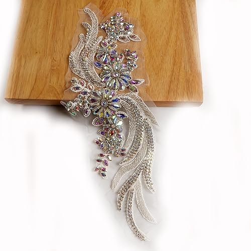 Miniatura 156 de Parches de diamantes de imitación hechos a mano, apliques de cuentas para decoración de vestidos de novia, apliques de flores de oro