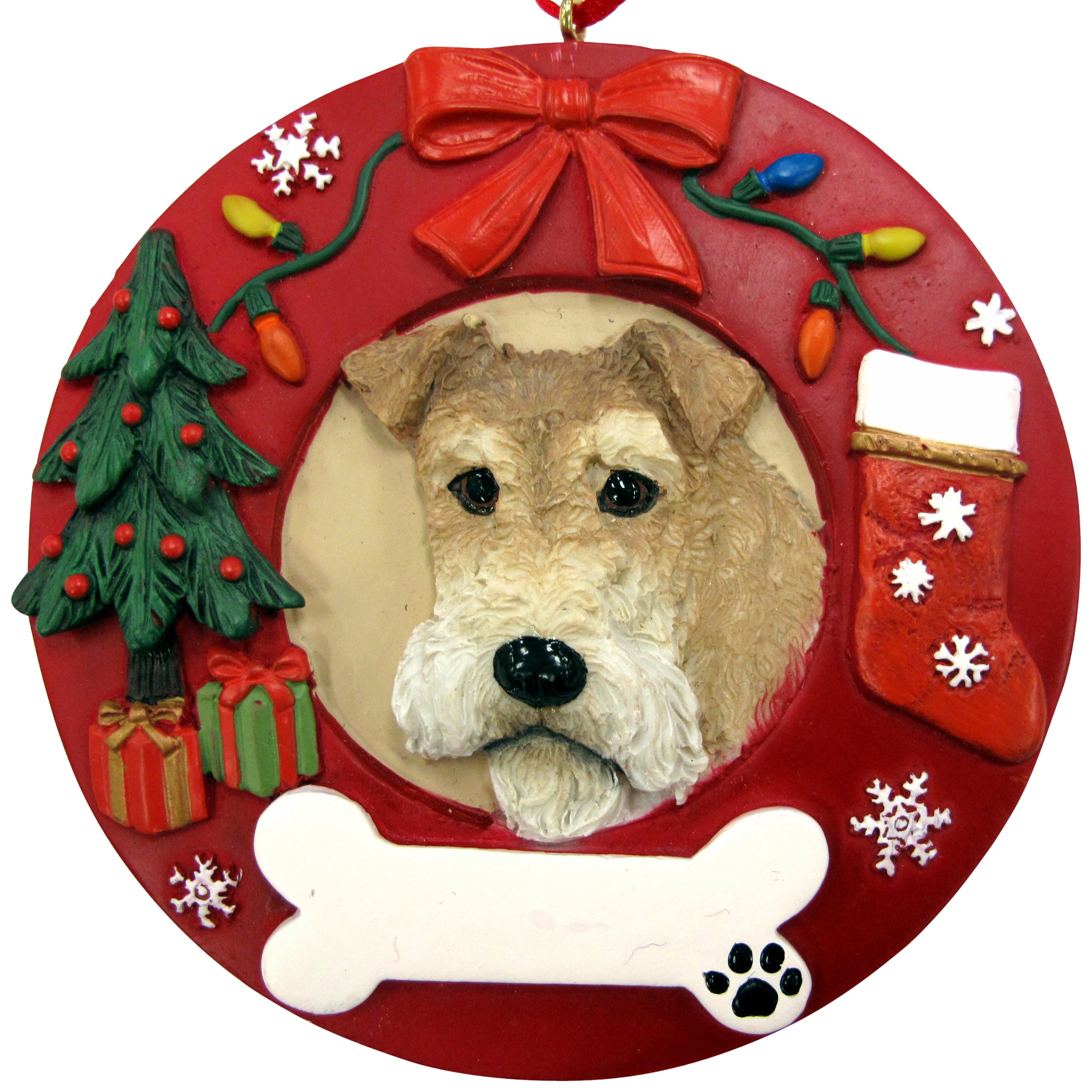 Wire Fox Terrier Christmas Ornament Wreath Shaped Easily Personalized Holiday Decoration Unique Wire Fox Terrier Lover Gifts