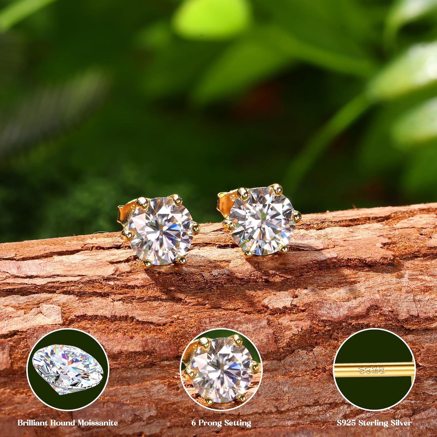 Moissanite Stud Earrings : 18K White Gold Plated Solid 925 Sterling Silver Earring Hypoallergenic Dainty Flat Back Stud Earrings Jewelry for Women Men D Color VVS1 Clarity