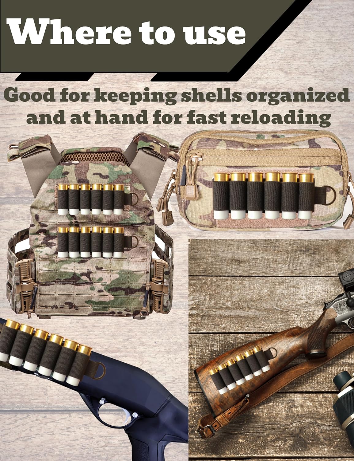 10 Pack Shotgun Shell Holder for 12 Gauge with Self-Adhesive Back Sticker, 12ga Shotgun Cards, Molle Shotshell Holders Saddle, Shot Shell Carriers, Ammo Pouch for Buttstock, Cartridge Organizer