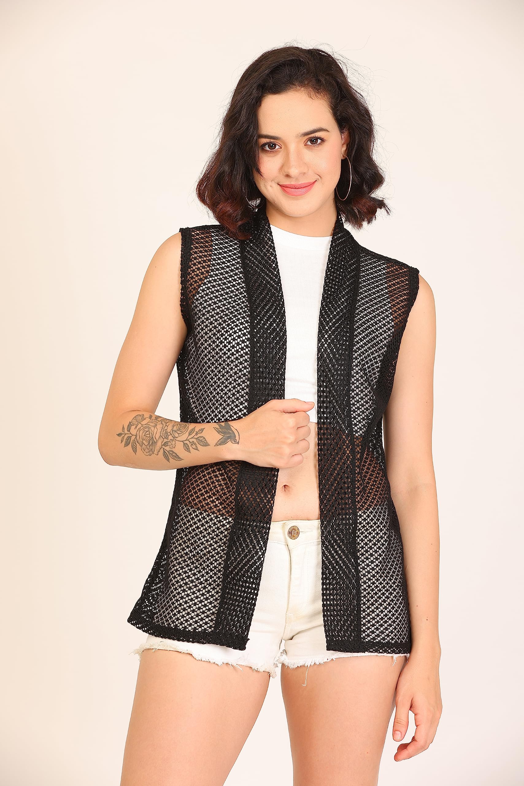 KG Best Collection Women Plain Net Cut Sleeve Shrug (Makhi,White)-picture-12