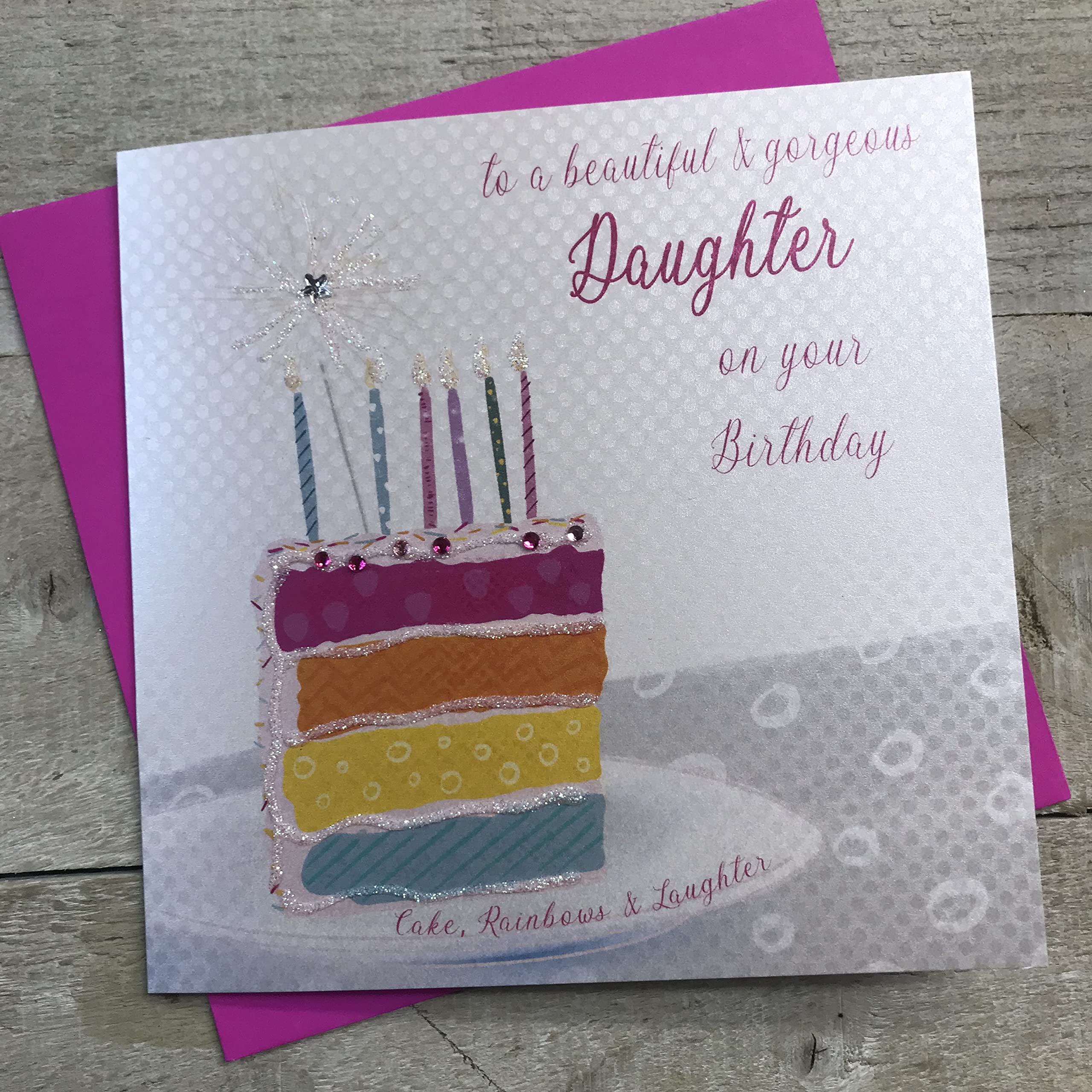 WHITE COTTON CARDS Happy Gorgeous Daughter, Handmade Birthday Card (Pink Cupcake)