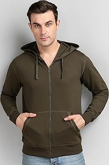 Men’s Solid Zipper Hooded Sweatshirt | Ribbed Hem, Lined Hood, Side Pockets, Durable Zip | Multiple Colors