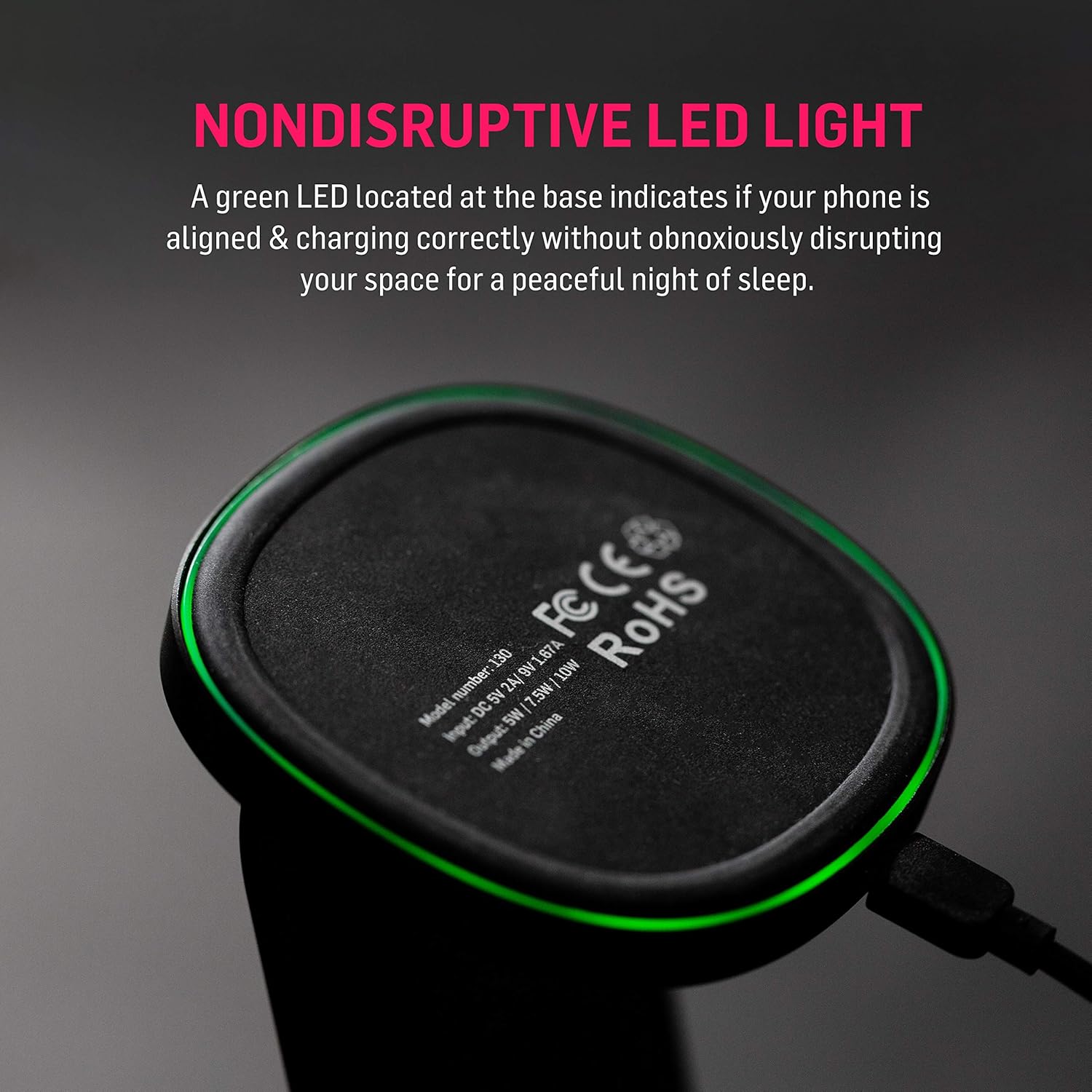 Diagram showing compatibility with various iPhone and Samsung Galaxy models for wireless charging.
