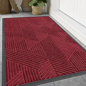 Smiry Front Door Mat Outside Entrance, Heavy Duty Sturdy Natural Rubber Doormat, Trap Dirt and Moisture, Easy Clean Low Profile Welcome Floor Mats for Indoor Outdoor Entry, 71x47 Inch, Wine Red