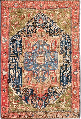 Miniatura 3 de Liora Manne Marina - Alfombra tejida duradera de perfil bajo para interiores y exteriores, color rojo Heriz, 7 pies 10 pulgadas x 9 pies 10 pulgadas